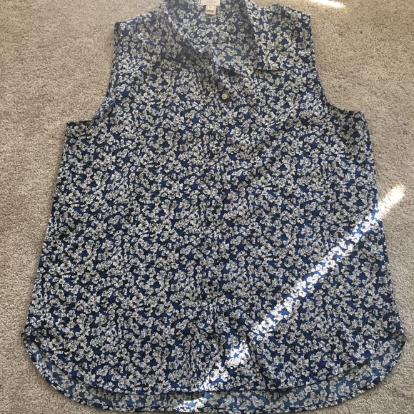 J Crew Floral Collared Sleeveless Blouse - Picture 1 of 4